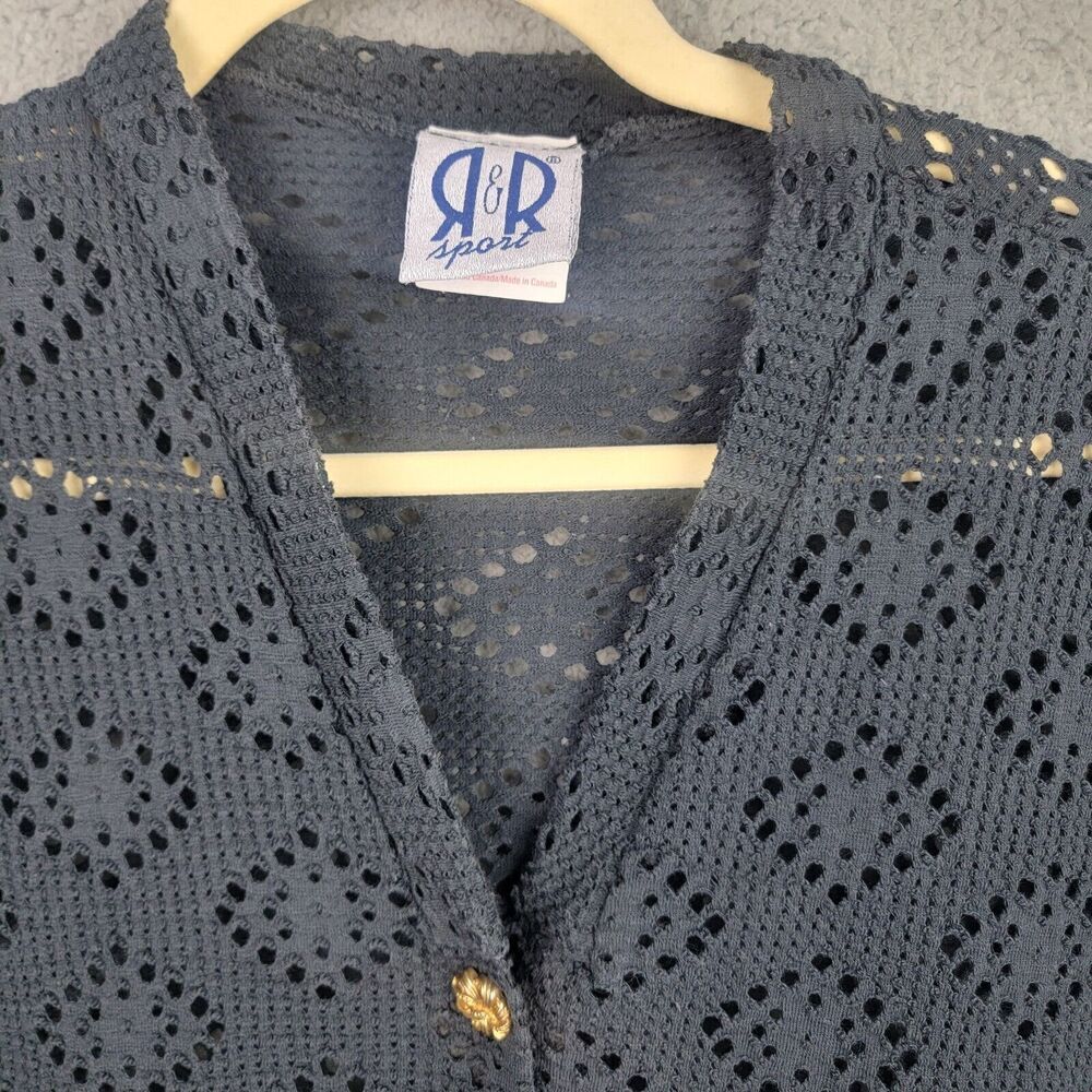 R & R Sport Swim Cover Up Women S Black Crochet Metal Buttons Beach Boho Vintage - Picture 4 of 16